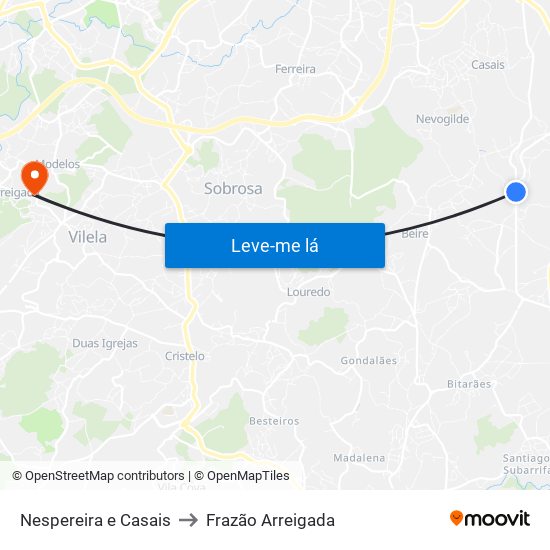 Nespereira e Casais to Frazão Arreigada map