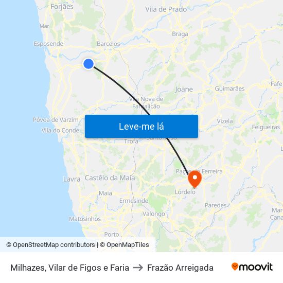 Milhazes, Vilar de Figos e Faria to Frazão Arreigada map