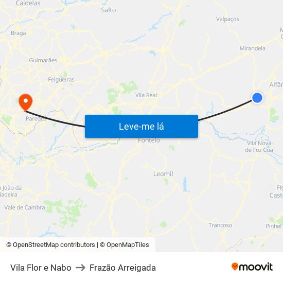 Vila Flor e Nabo to Frazão Arreigada map