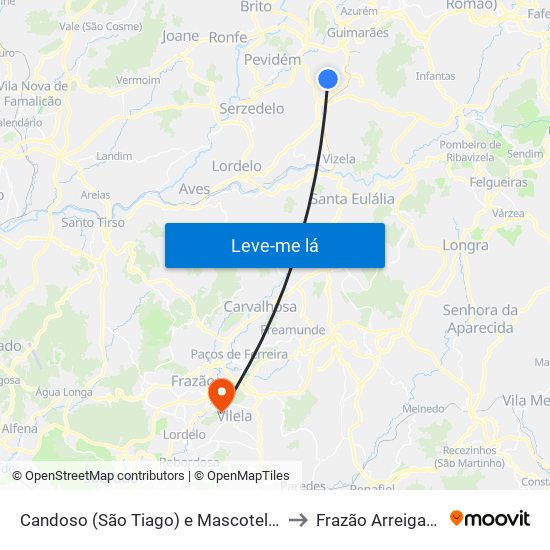 Candoso (São Tiago) e Mascotelos to Frazão Arreigada map