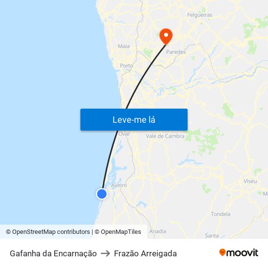 Gafanha da Encarnação to Frazão Arreigada map