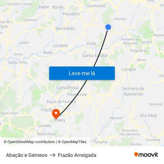 Abação e Gémeos to Frazão Arreigada map