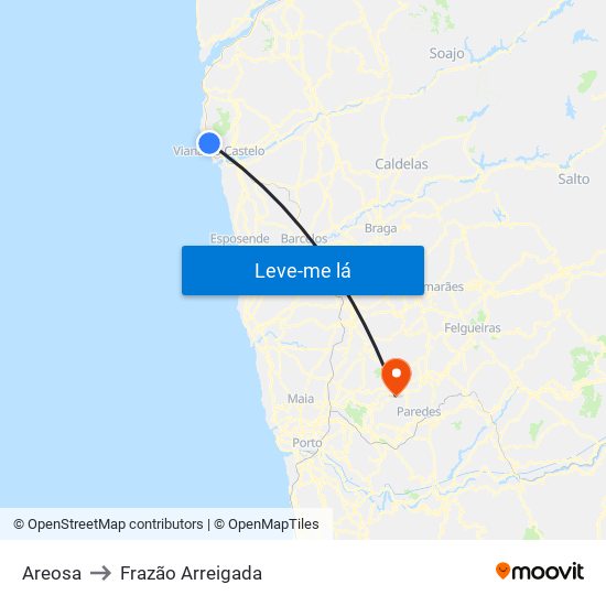 Areosa to Frazão Arreigada map
