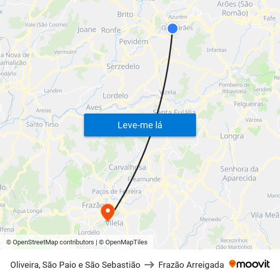 Oliveira, São Paio e São Sebastião to Frazão Arreigada map