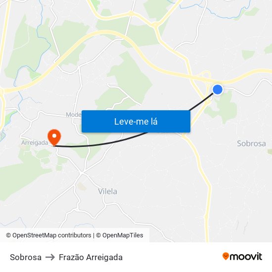 Sobrosa to Frazão Arreigada map