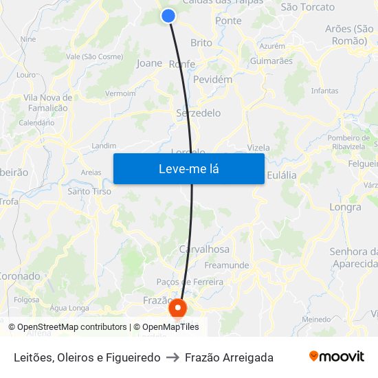 Leitões, Oleiros e Figueiredo to Frazão Arreigada map