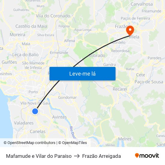 Mafamude e Vilar do Paraíso to Frazão Arreigada map