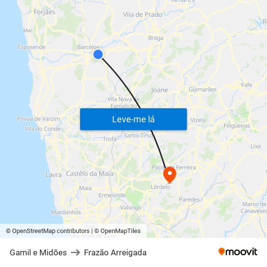 Gamil e Midões to Frazão Arreigada map