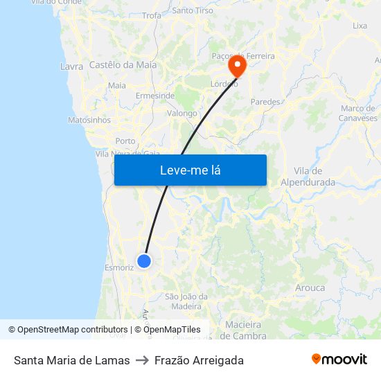 Santa Maria de Lamas to Frazão Arreigada map