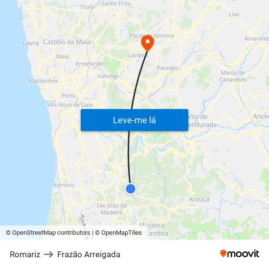 Romariz to Frazão Arreigada map