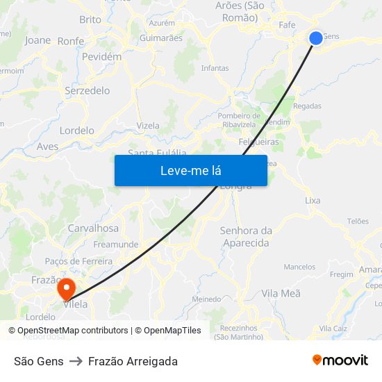 São Gens to Frazão Arreigada map