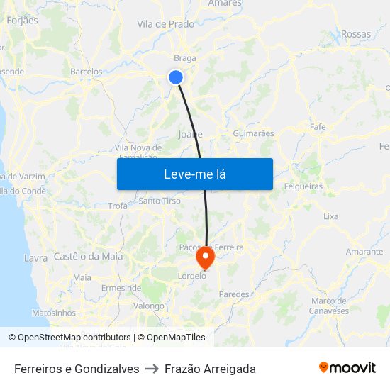 Ferreiros e Gondizalves to Frazão Arreigada map