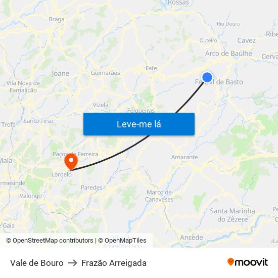 Vale de Bouro to Frazão Arreigada map