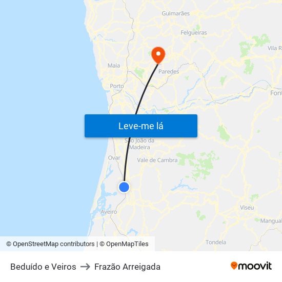 Beduído e Veiros to Frazão Arreigada map