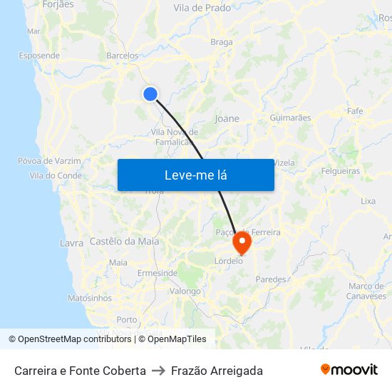 Carreira e Fonte Coberta to Frazão Arreigada map