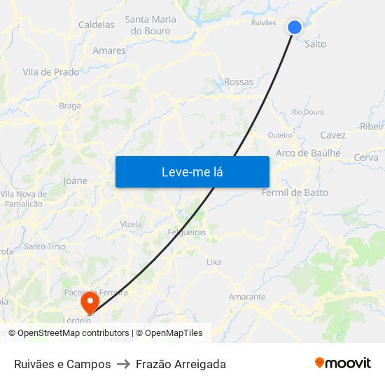 Ruivães e Campos to Frazão Arreigada map