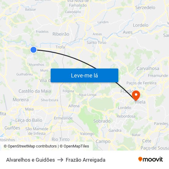 Alvarelhos e Guidões to Frazão Arreigada map