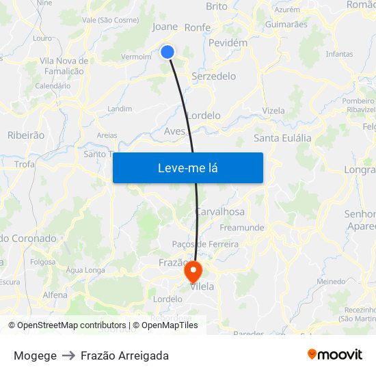 Mogege to Frazão Arreigada map