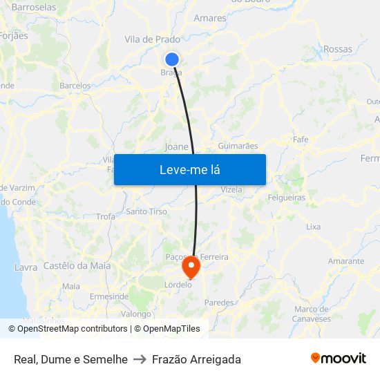 Real, Dume e Semelhe to Frazão Arreigada map