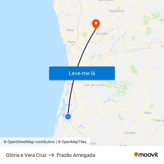 Glória e Vera Cruz to Frazão Arreigada map