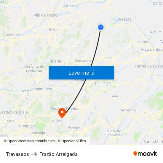 Travassos to Frazão Arreigada map