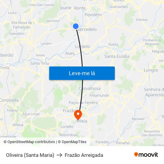 Oliveira (Santa Maria) to Frazão Arreigada map