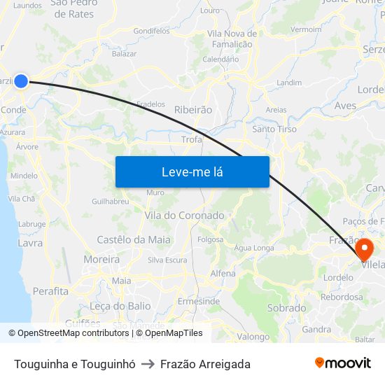 Touguinha e Touguinhó to Frazão Arreigada map