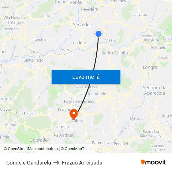 Conde e Gandarela to Frazão Arreigada map