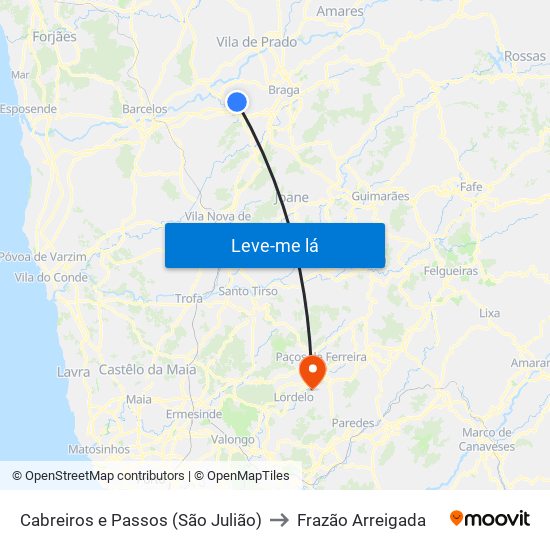 Cabreiros e Passos (São Julião) to Frazão Arreigada map