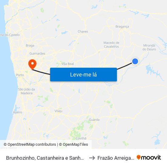 Brunhozinho, Castanheira e Sanhoane to Frazão Arreigada map