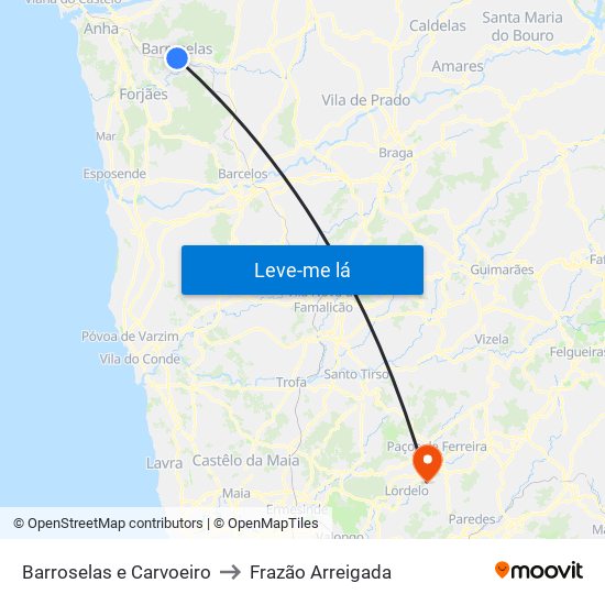 Barroselas e Carvoeiro to Frazão Arreigada map