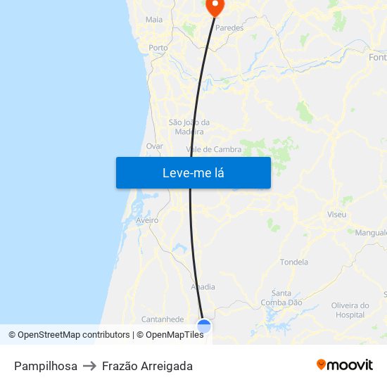 Pampilhosa to Frazão Arreigada map