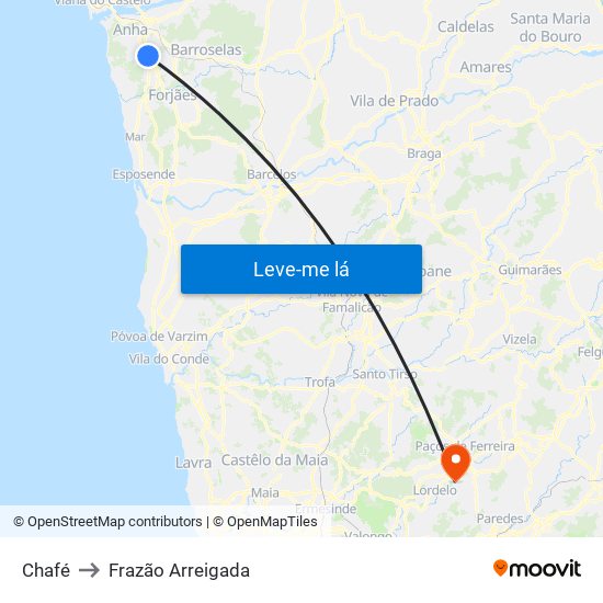 Chafé to Frazão Arreigada map