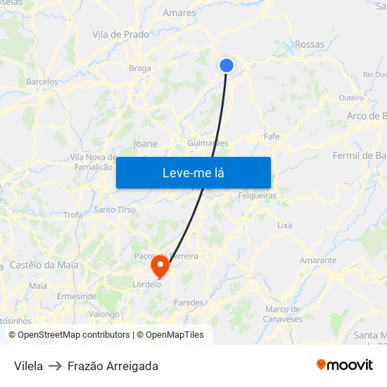 Vilela to Frazão Arreigada map