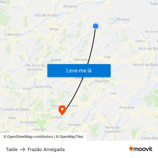 Taíde to Frazão Arreigada map