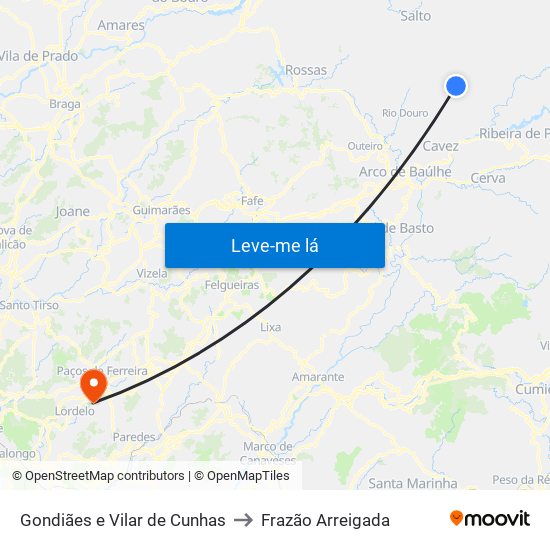 Gondiães e Vilar de Cunhas to Frazão Arreigada map