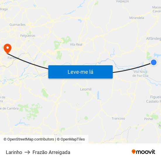 Larinho to Frazão Arreigada map