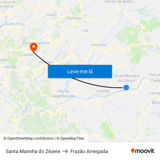 Santa Marinha do Zêzere to Frazão Arreigada map