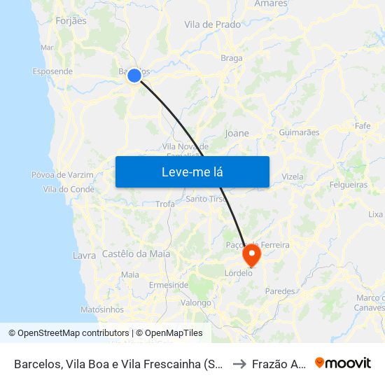 Barcelos, Vila Boa e Vila Frescainha (São Martinho e São Pedro) to Frazão Arreigada map