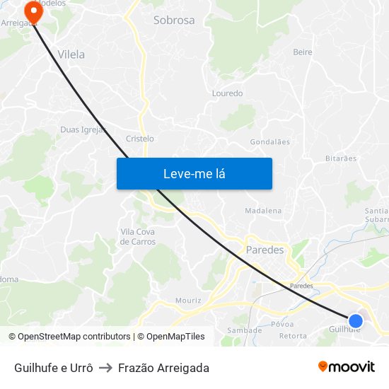 Guilhufe e Urrô to Frazão Arreigada map