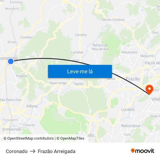 Coronado to Frazão Arreigada map