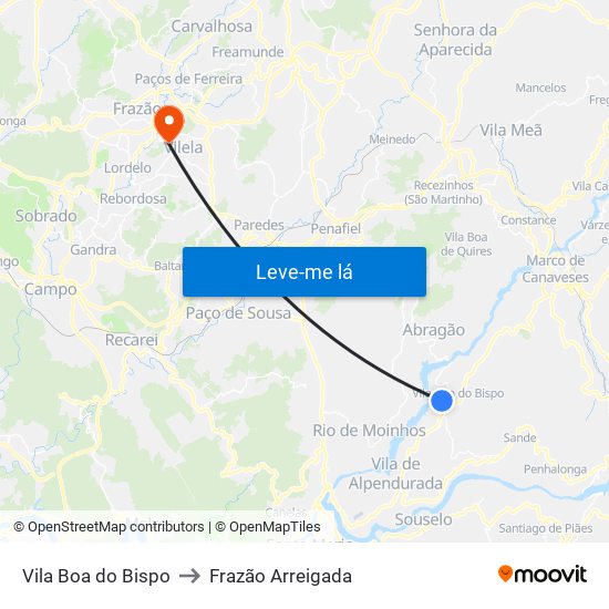 Vila Boa do Bispo to Frazão Arreigada map