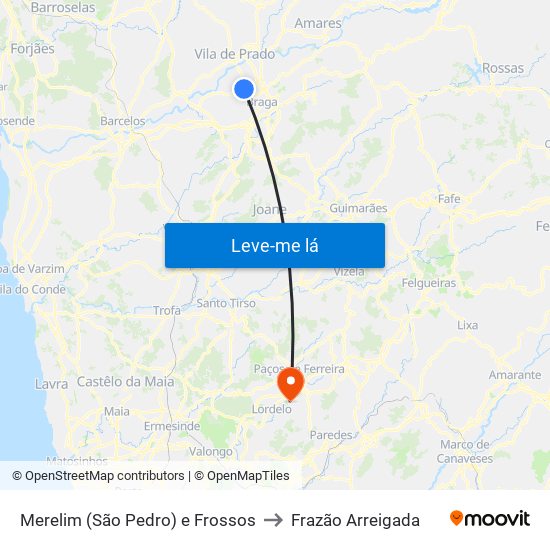 Merelim (São Pedro) e Frossos to Frazão Arreigada map