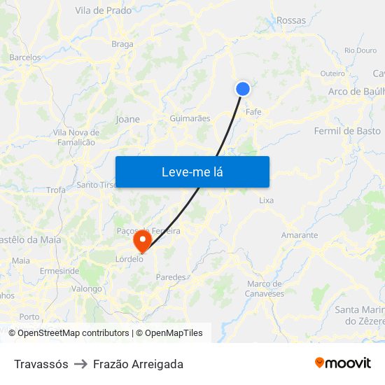 Travassós to Frazão Arreigada map