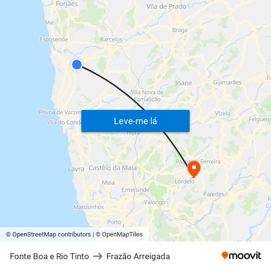 Fonte Boa e Rio Tinto to Frazão Arreigada map