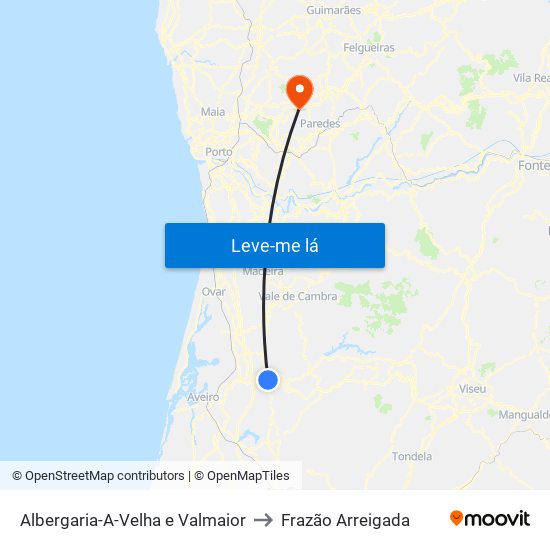 Albergaria-A-Velha e Valmaior to Frazão Arreigada map