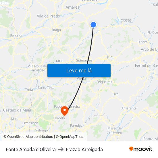 Fonte Arcada e Oliveira to Frazão Arreigada map