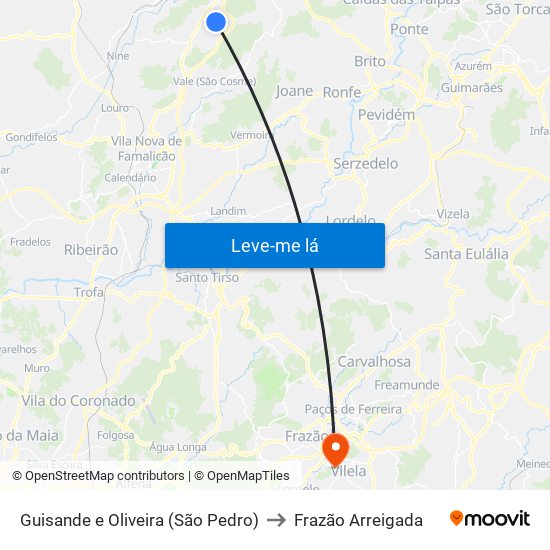 Guisande e Oliveira (São Pedro) to Frazão Arreigada map