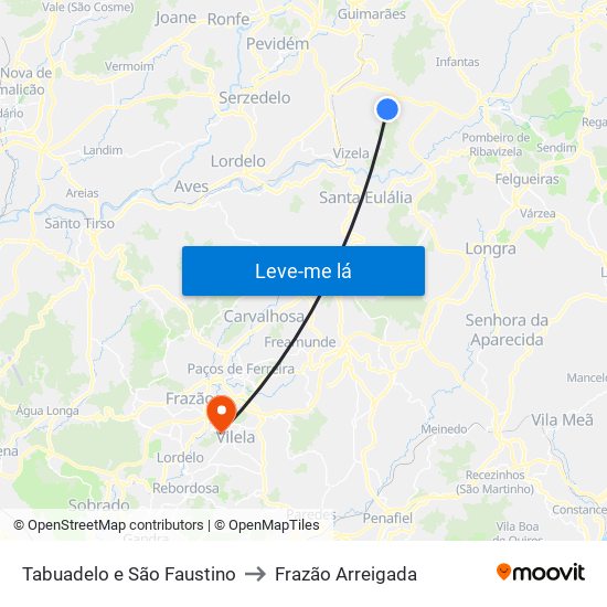 Tabuadelo e São Faustino to Frazão Arreigada map