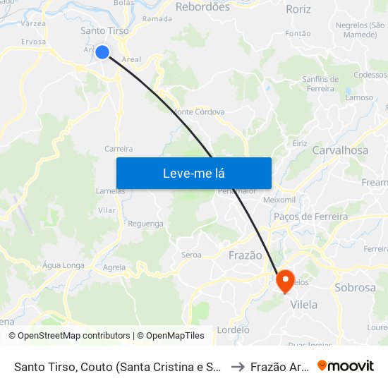 Santo Tirso, Couto (Santa Cristina e São Miguel) e Burgães to Frazão Arreigada map